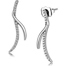 Alamode Jewelry DA183 Women High Polished Stainless Steel Earrings with AAA Grade CZ in Clear