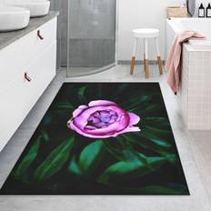 Morado Alfombras Tapis En Vinyle Pivoines Violettes En Fleur Devant Des Feuilles Morado