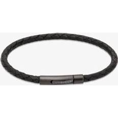 Unique Mens Black Leather & Black Stainless Steel Bracelet B503BL/21CM