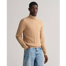 Beige - Herr - Polotröjor Gant Cotton Cable Turtle Neck