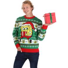 Adult Spongebob Present Ugly Christmas Sweater Green/Red/White