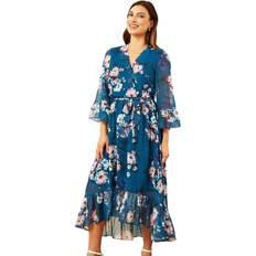 Turquoise Dresses Yumi Watercolour Floral Midi Dress, Teal