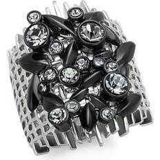 Crystal Rings Alamode Jewelry TK1687-6 Two-Tone IP Black Stainless Steel Ring with Top Grade Crystal, Black Diamond