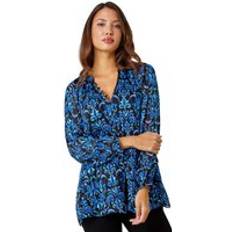 Blue Blouses Roman Metallic Print Chiffon Blouse Blue