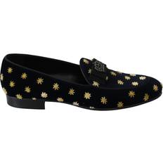 Dolce & Gabbana Low Shoes Dolce & Gabbana Blue Velvet Crown Slippers Loafers Shoes