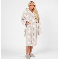 OHS Dressing Gown Hooded Teddy Marl Star Fleece Soft Robe