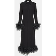 Feathers Dresses Valentino Feather Trimmed Silk Midi Dress - Black