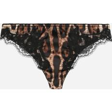 Raso Mutande Dolce & Gabbana Leopard-Print Satin Thong with Lace Detailing