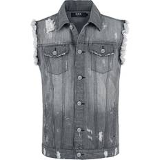 Denim - Man Vesten Forplay Destroyed Washed Denim Vest - Grijs