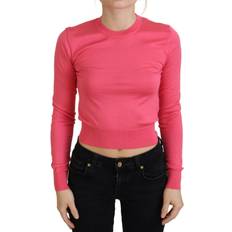 Dolce & Gabbana Women Jumpers Dolce & Gabbana Pink Silk Cropped Crewneck Pullover Sweater IT36