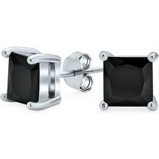 Men Earrings Bling Jewelry Mens Silver CZ Princess Cut Black Stud Earrings 5mm