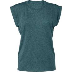 Turquoise - Women T-shirts Flowy Rolled Cuff Muscle T-Shirt Teal