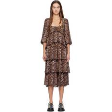 Ganni Lange kjoler Ganni Brown Printed Midi Dress 859 Almond Milk DK