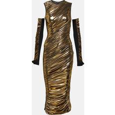 Dolce & Gabbana Gold Dresses Dolce & Gabbana Foiled organzine calf-length dress with gloves