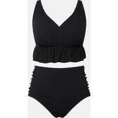 Svarte Bikinisett Ulla Popken Damen, Struktur, Rüsche, Softcus, Träger verstellbar Bikini-Set, Schwarz