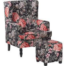 Beige Armchairs Beliani with Footstool Floral Armchair