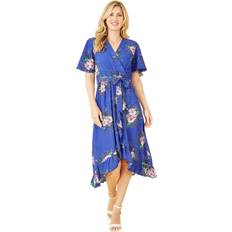 Florals - Women Dresses Yumi Blue Floral Dip Hem Wrap Midi Dress