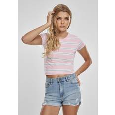 Urban Classics Rosa T-shirts Urban Classics dam-dam-randig t-shirt, Girlyrosa/Oceanblue