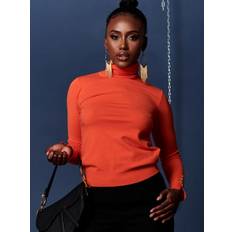 Orange - Roll Neck Jumpers Turtleneck Fine Knit Fittted Jumper Orange