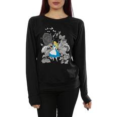 Blumen - Damen Pullover Alice In Wonderland, Damen, Pullover, Sweatshirt, Schwarz