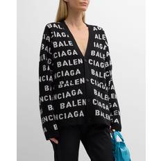 Balenciaga Cardigans Balenciaga All Over Logo Cardigan Maglioni Bianco/Nero-Donna