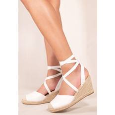 Laced Espadrilles Where's That From 'Juniper' Low Wedge Espadrille Sandals With Lace Up Detail White