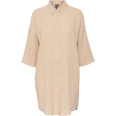 Strickkleider - Weiß Vero Moda Women's VMNATALI 3/4 Long Overshirt NOOS Blusenkleid, Irish Cream