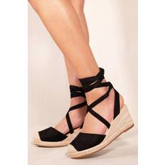 Black Espadrilles Where's That From 'Juniper' Low Wedge Espadrille Sandals With Lace Up Detail Black