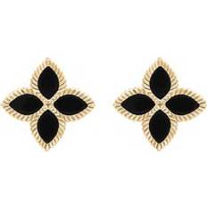 Oro Orecchini C. W. Sellors 18ct Yellow Gold Whitby Jet Bloom Marquise Flower Stud Earrings Gold