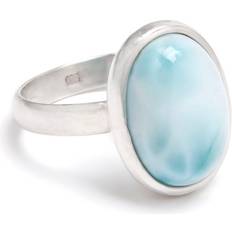 Bali Ringar Larimar oval sten, slät silverring Filigran silversmycken