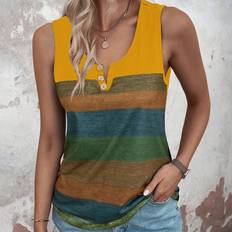 Yellow Tank Tops Shein Colour Block Button Detail Tank Top