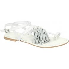 Leather Collection Leather Collection Womens/Ladies Flat Toe Loop Sandals With Decorative Tassels 8 UK White