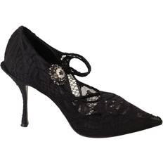 Viscose Shoes Dolce & Gabbana Black Lace Crystals Heels Mary Jane Pumps Shoes EU38/US7.5