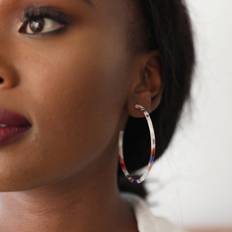 Tortoiseshell Resin Hoop Earrings in Rainbow red/blue/green one