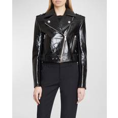 Balmain Leather Jackets Balmain Crocodile-Effect Leather Biker Jacket black