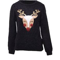 Christmas Jumpers - Women Brave Soul Womens Merry Christmas Reindeer Jumper Black/Beige