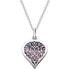 White Gold Necklaces C. W. Sellors 18ct White Gold Blue John Flore Filigree Heart Necklace