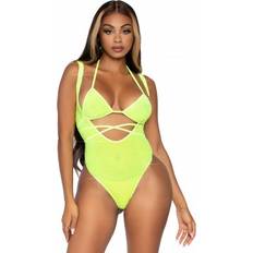 Gelb Bikinis Leg Avenue Pc. Rhinestone Wrap Around Bikini Top and Suspender Body Suit One Neon Yellow in stock