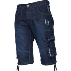 Enzo Mens Cargo Combat Denim Shorts Navy Cotton Waist