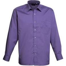 Purple Shirts Premier 17.5, Purple Mens Long Sleeve Formal Plain Work Poplin Shirt