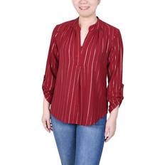 Stripes - Women Blouses NY Collection Womens Long Sleeve Foil Striped Blouse RED