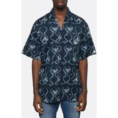 Emporio Armani XXL Shirts Emporio Armani Mens Eagle Allover Camicia Graphic-print Relaxed-fit Stretch-cotton Blend Shirt