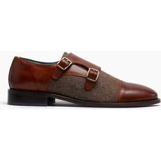 Laced Monks Oscar Leather Tweed Monk Straps Dark Brown