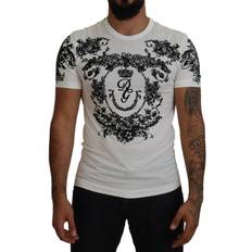 Blomstrede - Herre T-shirts Dolce & Gabbana White DG Crown Floral Crewneck Men T-shirt IT44