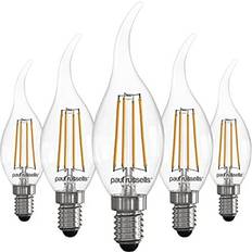 Paul Russells paul russells LED Flame Candle Filament Bulbs Pack of 5 4.5W 40W Equivalent 470LM Lumen 2700K SES E14 Small Edison Screw C35T Bright Energy