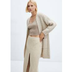 Beige Cardigans Mango Golden Metallic Thread Longline Cardigan, Light Beige