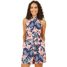 Florals Jumpsuits & Overalls Yumi Navy Palm Print Halter Neck Playsuit