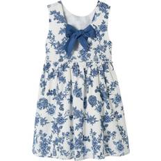 Vertbaudet Floral Occasion Wear Dress Bow On The Back - Ecru