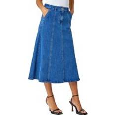 Roman Cotton Denim Panelled Midi Skirt in Denim