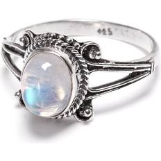 Smycken Bali Ringar Regnbågsmånsten, filigrandekorerad oval silverring Filigran silversmycken